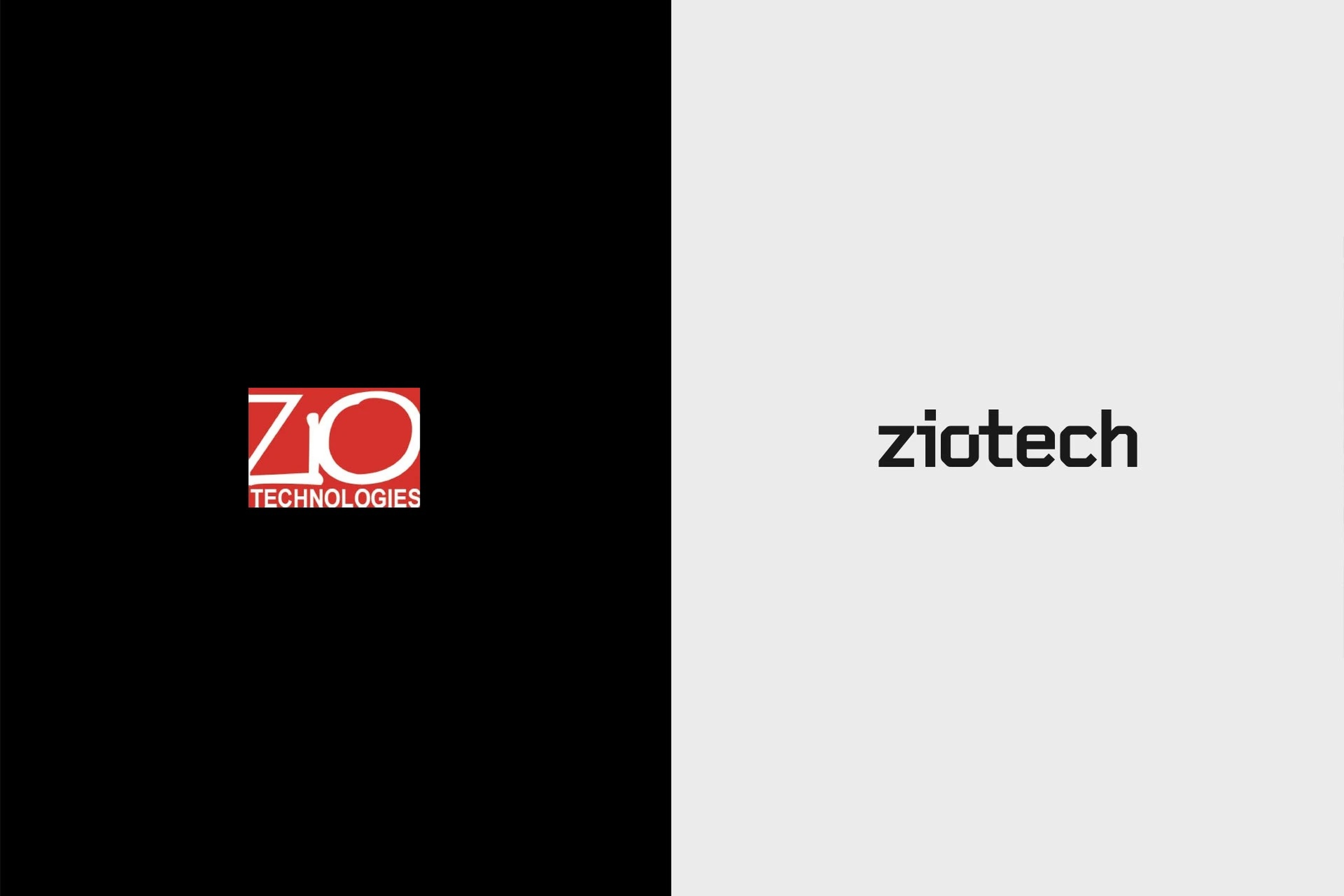 Before and after — the old Zio Technologies logo beside the new Ziotech wordmark