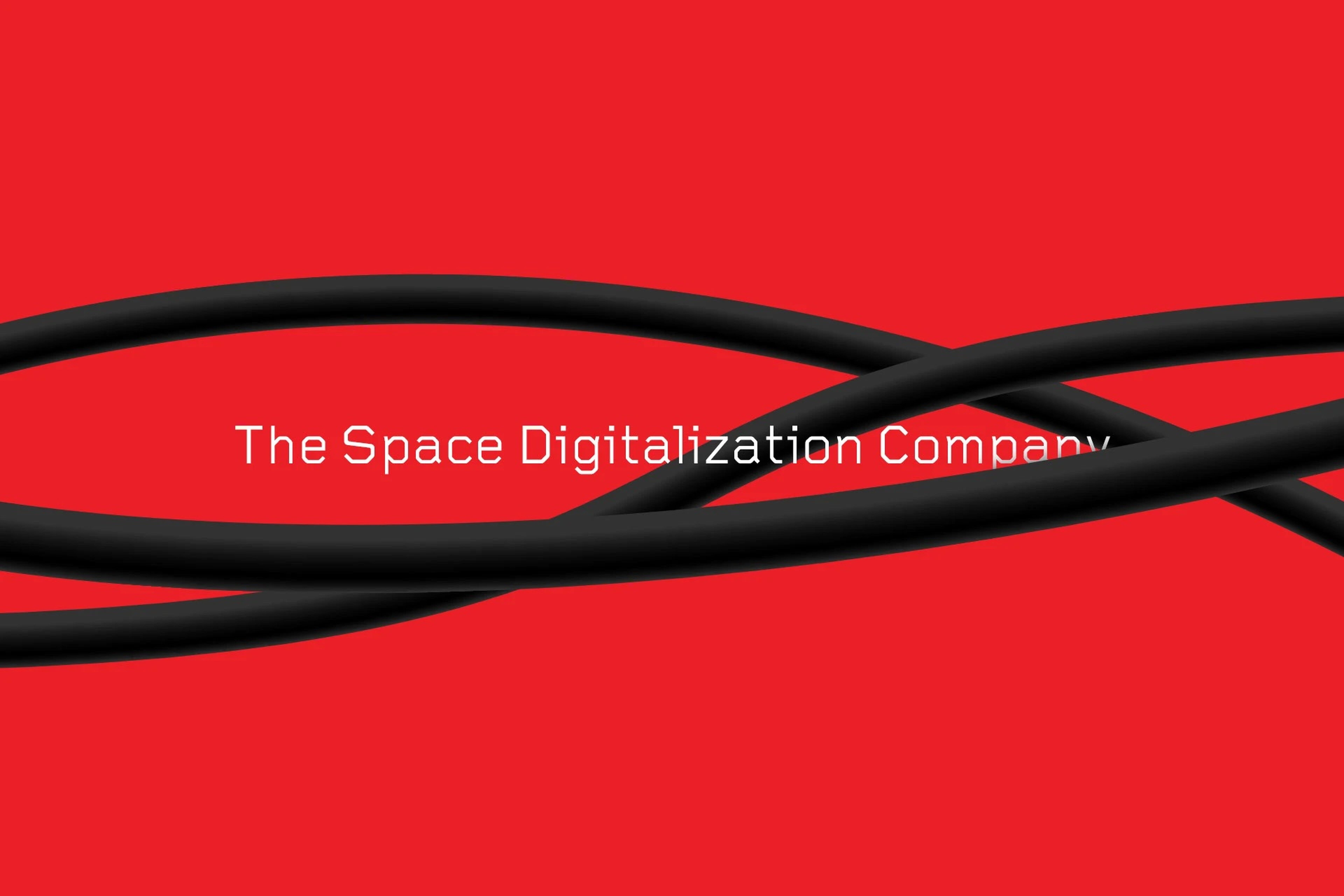 The Space Digitalization Company — tagline woven through black cables on red