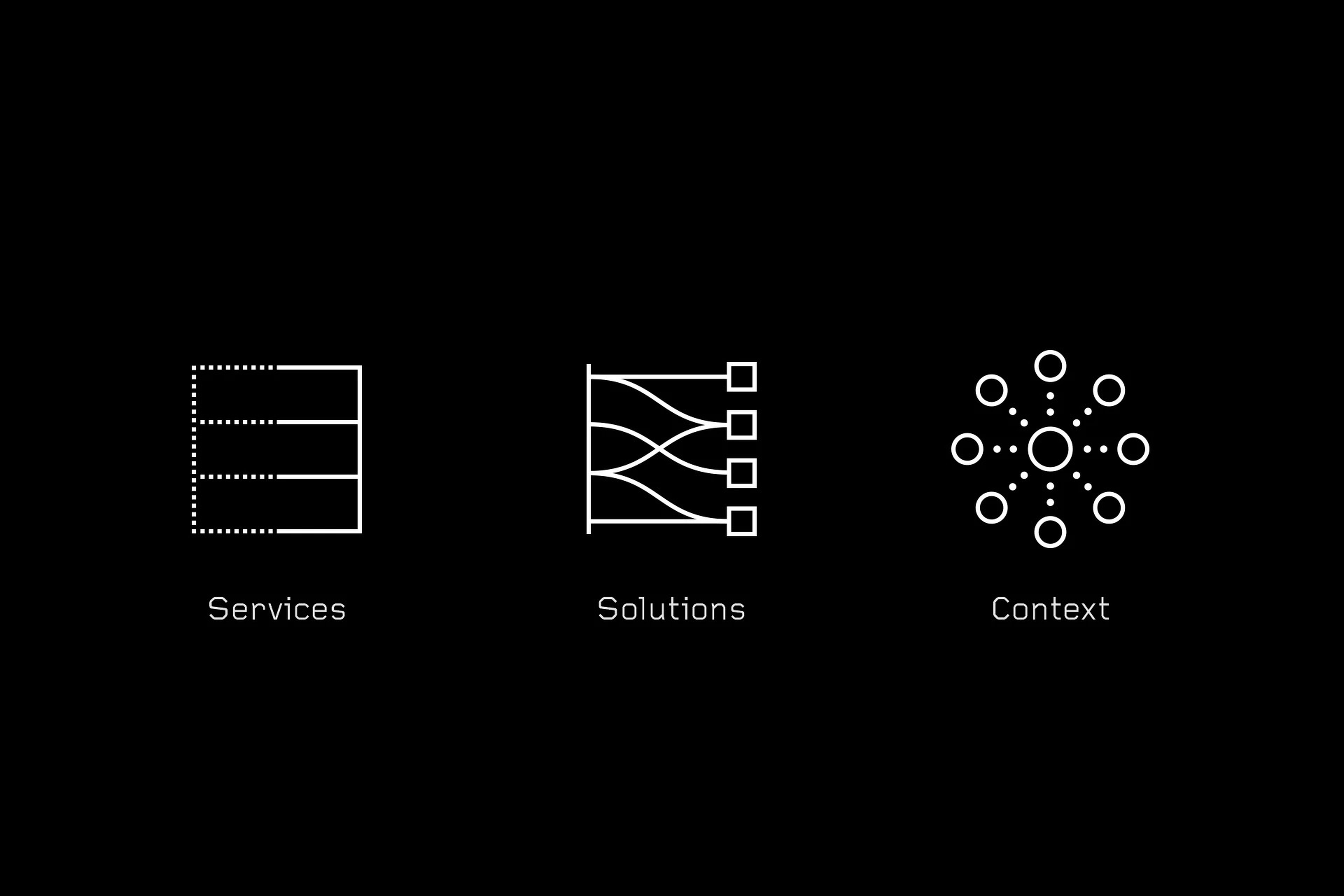 Ziotech icon system — services, solutions, and context drawn as cabling diagrams