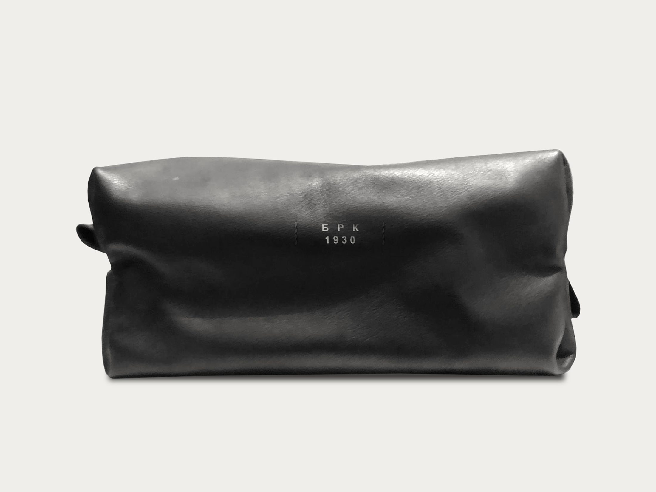 Black leather dopp kit stamped Б Р К 1930 in silver