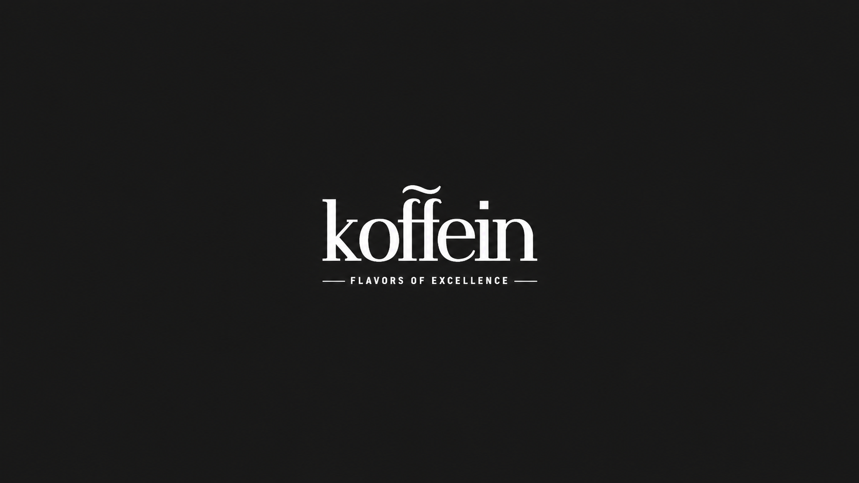 The Koffein wordmark — white serif lettering with a wavy ligature over the double F, on charcoal